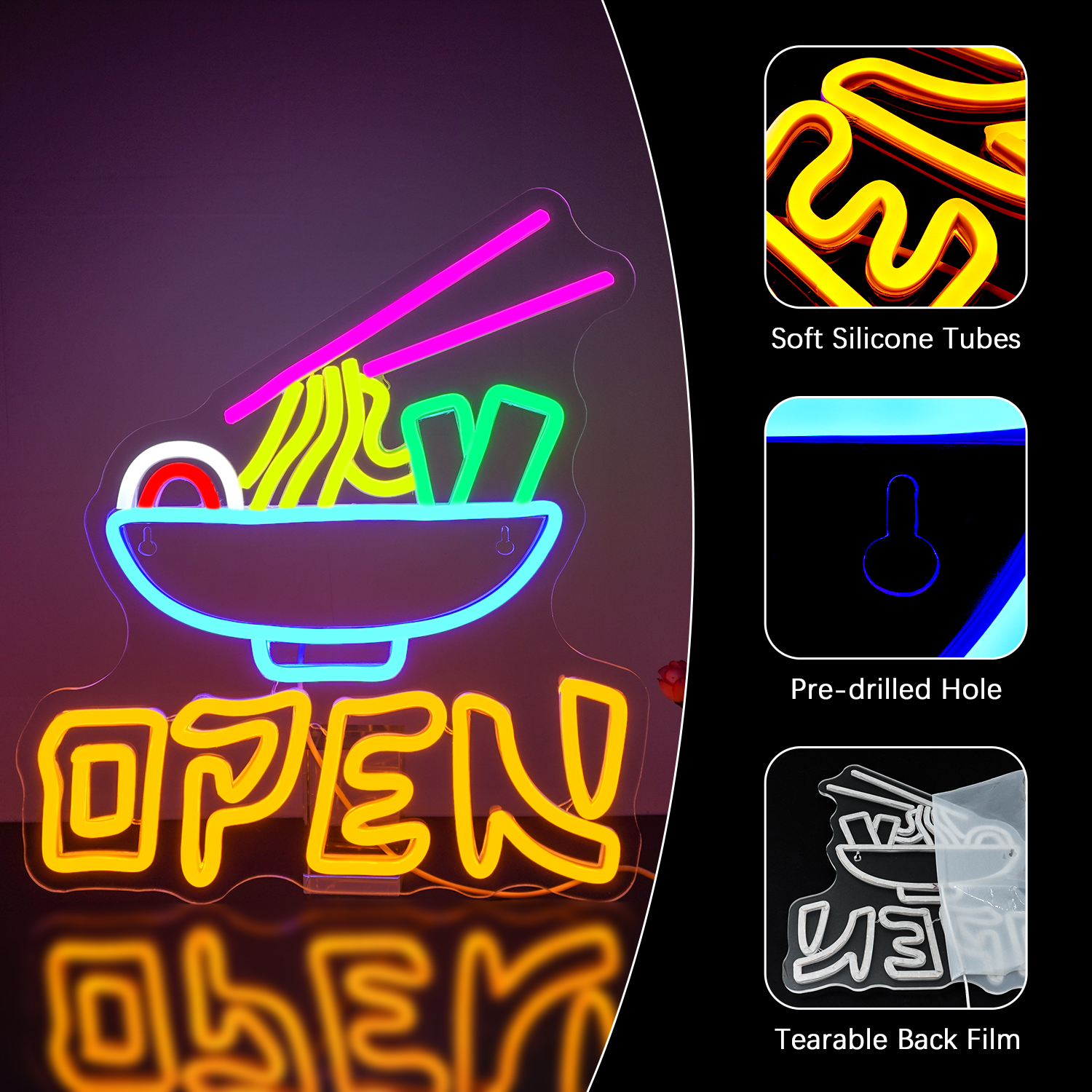 Ramen Neon Sign Shop Open Wall - Commercial Kitchen Walls avaliação e preço