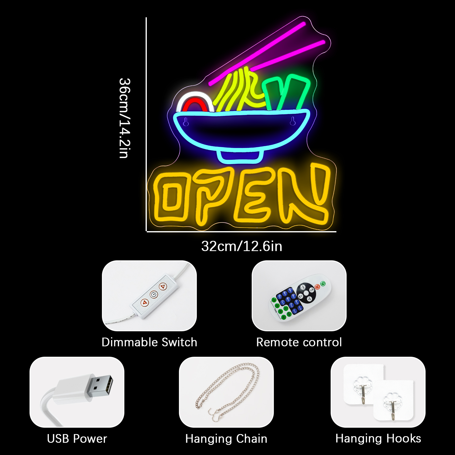 Ramen Neon Sign Shop Open Wall - Commercial Kitchen Walls avaliação e preço