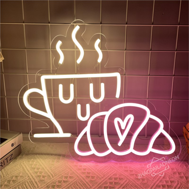 Coffee Bread Neon Sign Croissa - Commercial Kitchen Walls avaliação e preço