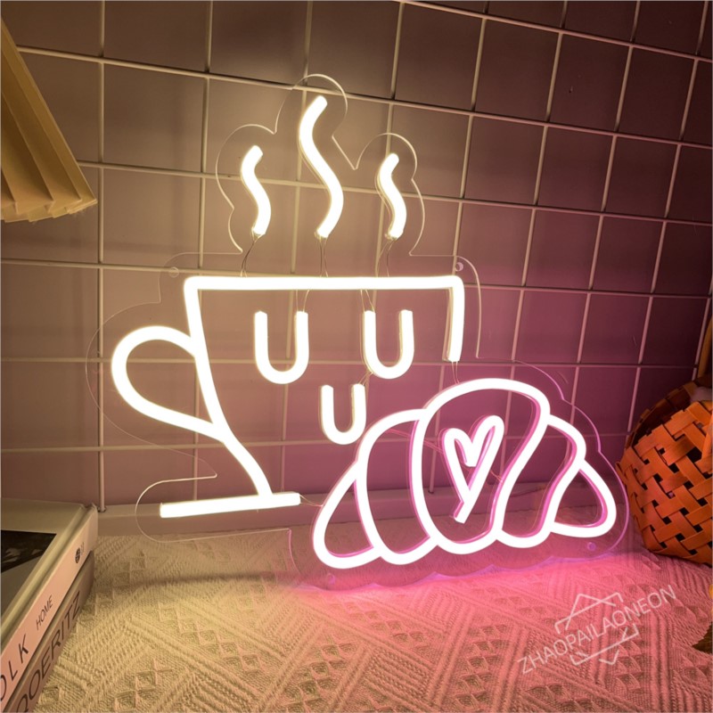 Coffee Bread Neon Sign Croissa - Commercial Kitchen Walls avaliação e preço