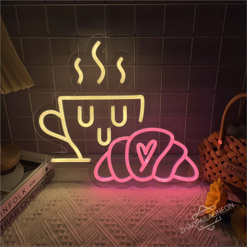 Coffee Bread Neon Sign Croissa - Commercial Kitchen Walls avaliação e preço