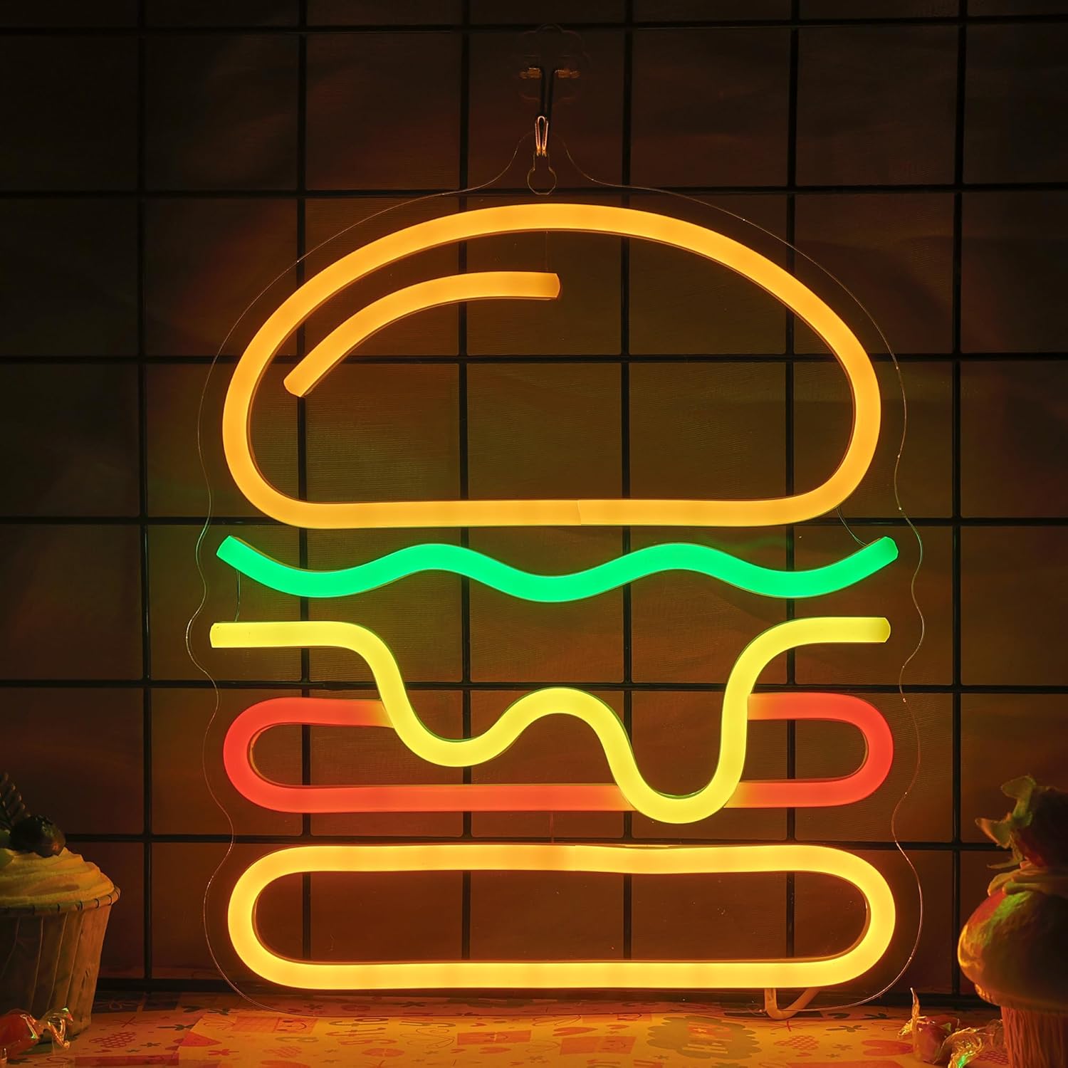 Burger Neon Sign with Layered  - Commercial Kitchen Walls avaliação e preço