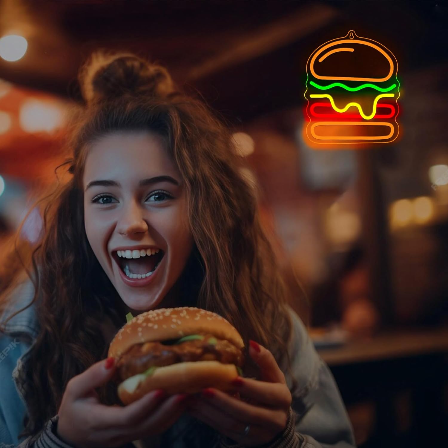 Burger Neon Sign with Layered  - Commercial Kitchen Walls avaliação e preço