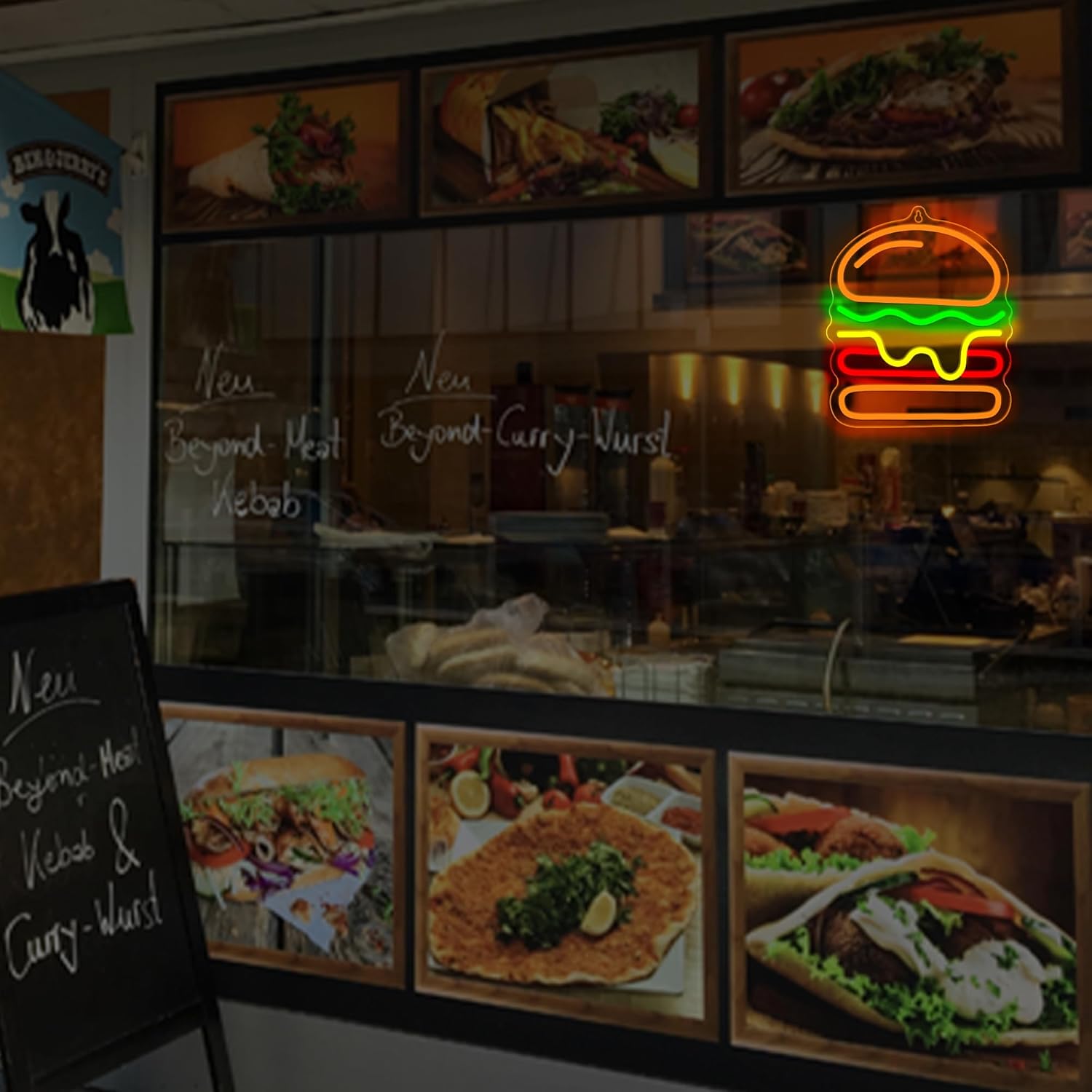 Burger Neon Sign with Layered  - Commercial Kitchen Walls avaliação e preço