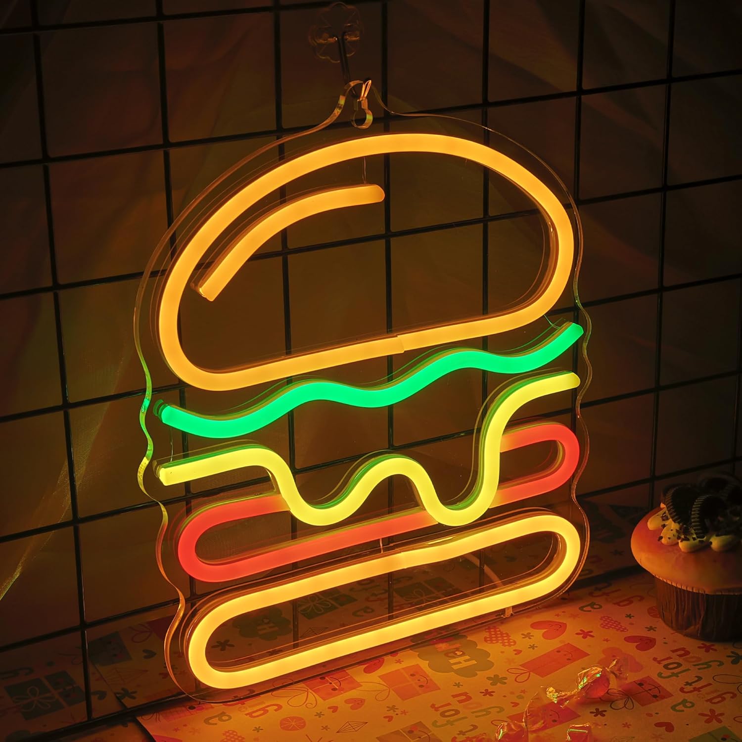 Burger Neon Sign with Layered  - Commercial Kitchen Walls avaliação e preço